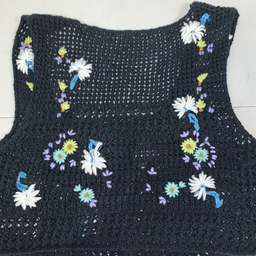 Free People Womens CS‎  Embroidered Crochet Wildflowers Cardi Tank Top Boho